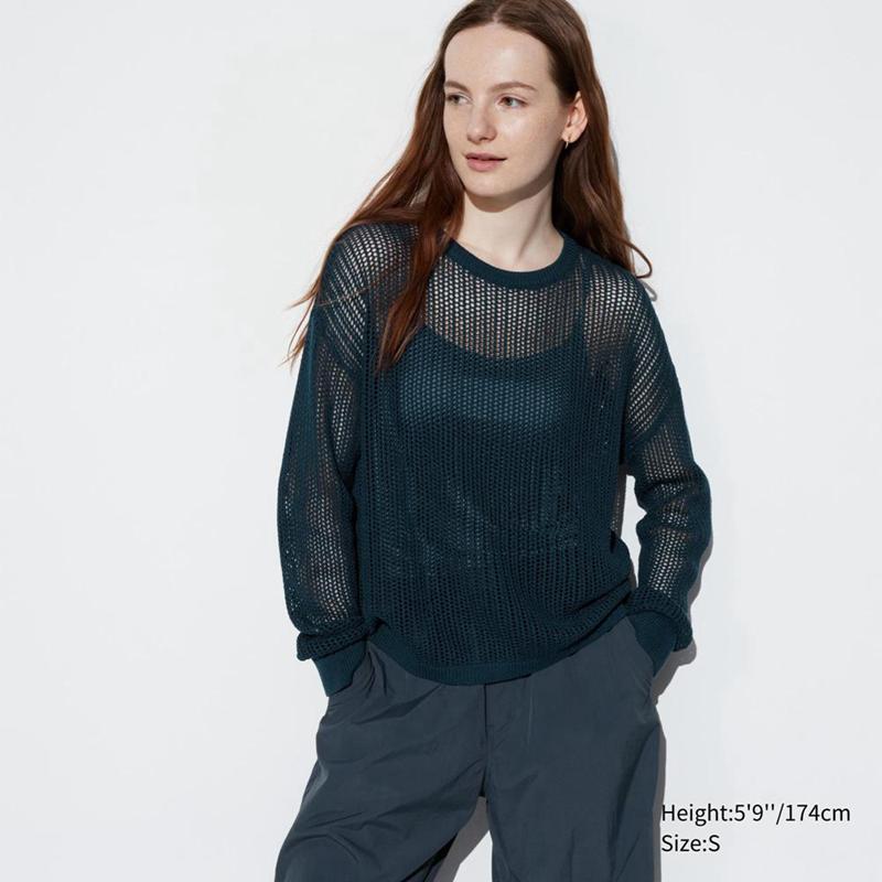 Uniqlo Mesh Crew Neck Women Jumper Black  US |  EMPZ-31960