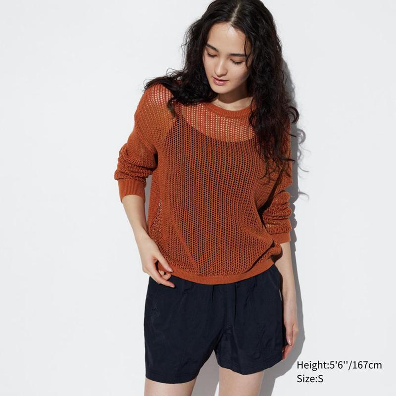 Uniqlo Mesh Crew Neck Women Jumper Orange  US |  DOLW-26580