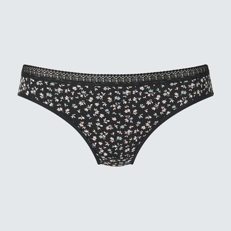 Uniqlo Mid Rise (Flowers) Women Briefs Black  US |  ADCU-24681