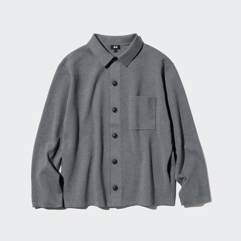 Uniqlo Milano Ribbed Collar Men Cardigan Grey  US |  APLO-73054