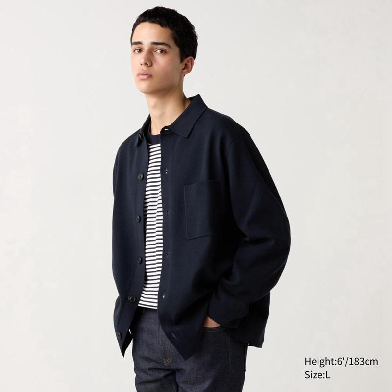 Uniqlo Milano Ribbed Collar Men Cardigan Navy  US |  DQBV-76904