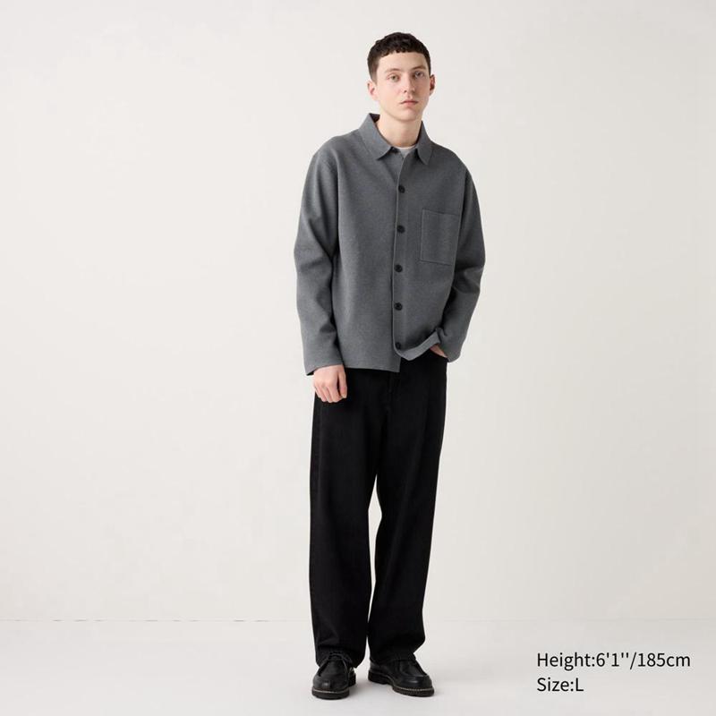 Uniqlo Milano Ribbed Collar Men Cardigan Grey  US |  IHWZ-92683