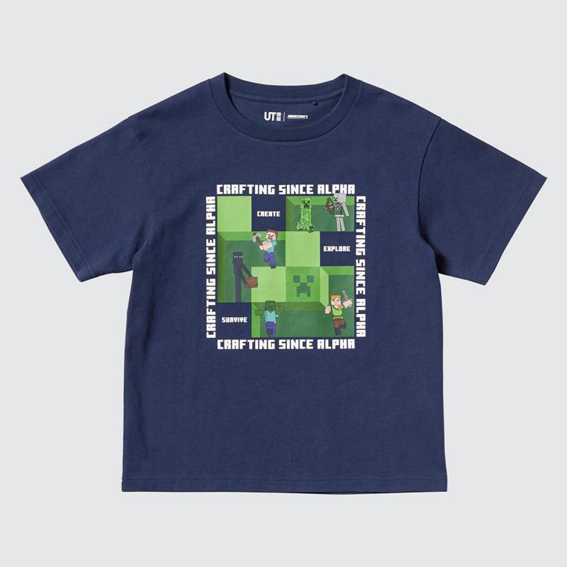 Uniqlo Minecraft UT Graphic Kids' T-Shirt Navy  US |  JVMO-31482