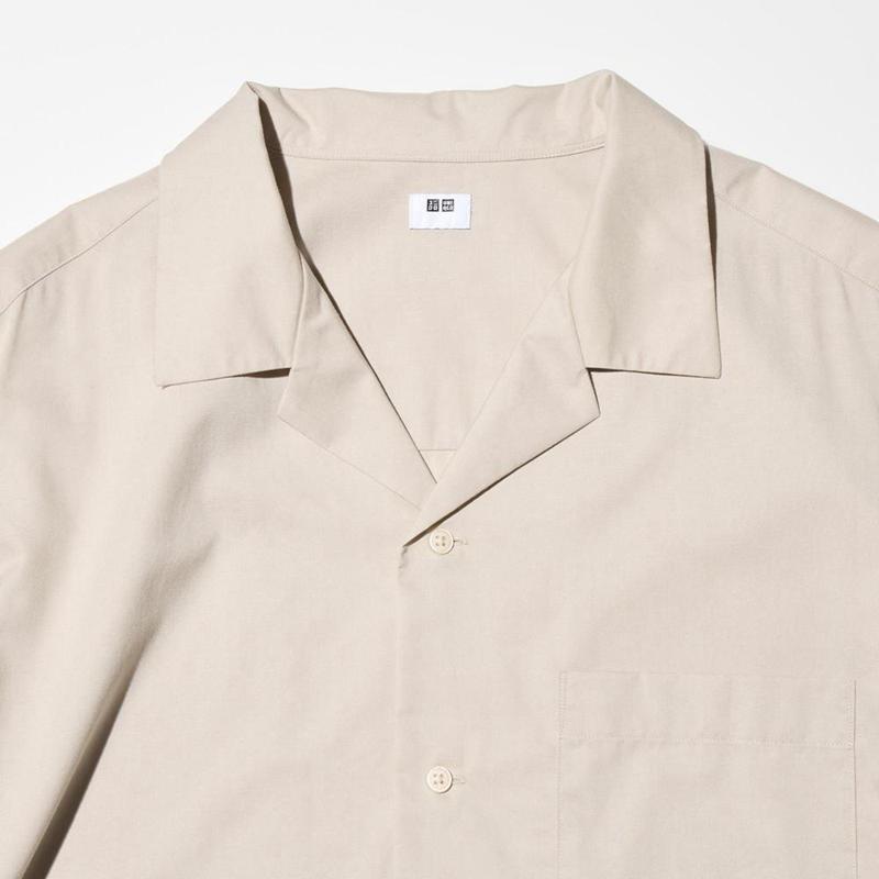 Uniqlo Modal Cotton Blend (Open Collar) Men Short Sleeve Shirts Olive  US |  FTXG-85614