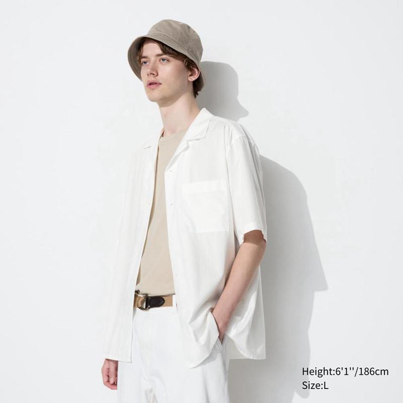 Uniqlo Modal Cotton Blend (Open Collar) Men Short Sleeve Shirts White  US |  VEBU-29034