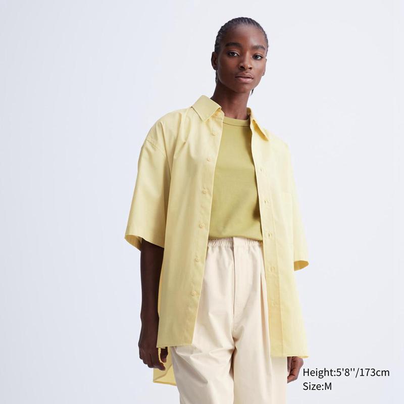 Uniqlo Oversized Half Sleeve Men Shirts Yellow  US |  LHDI-76392