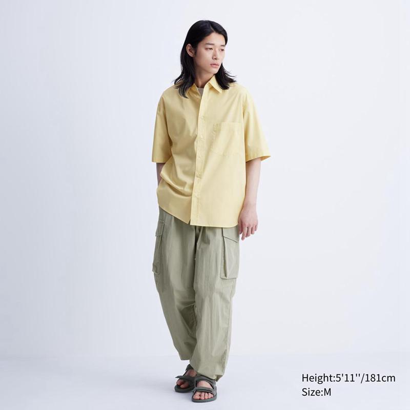 Uniqlo Oversized Half Sleeve Men Shirts Yellow  US |  LHDI-76392