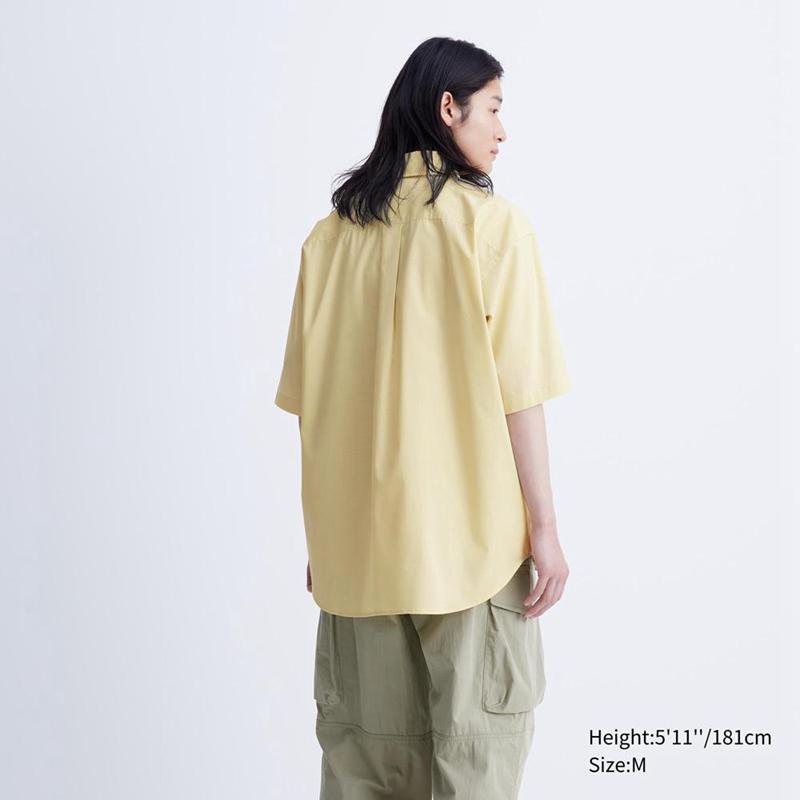 Uniqlo Oversized Half Sleeve Men Shirts Yellow  US |  LHDI-76392