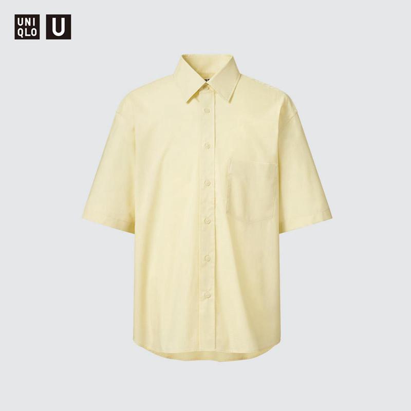 Uniqlo Oversized Half Sleeve Men Shirts Yellow  US |  LHDI-76392