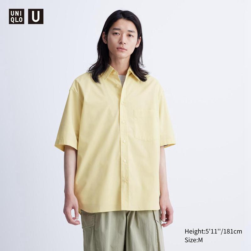 Uniqlo Oversized Half Sleeve Men Shirts Yellow  US |  LHDI-76392