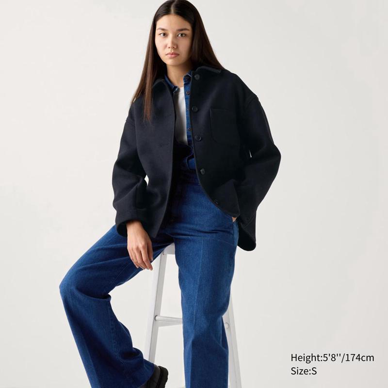 Uniqlo Oversized Short Women Jackets Navy  US |  TNCA-43976