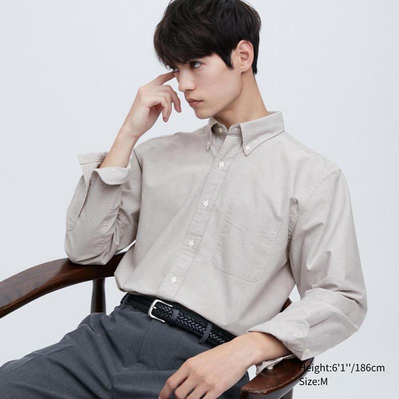 Uniqlo Oxford Men Shirts Grey  US |  DNRY-62539