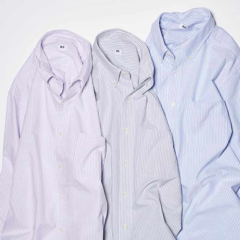 Uniqlo Oxford (Stripe) Men Shirts Grey  US |  JGOE-53409