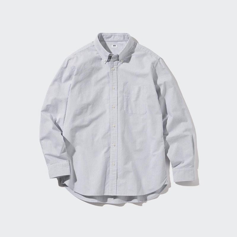 Uniqlo Oxford (Stripe) Men Shirts Grey  US |  JGOE-53409