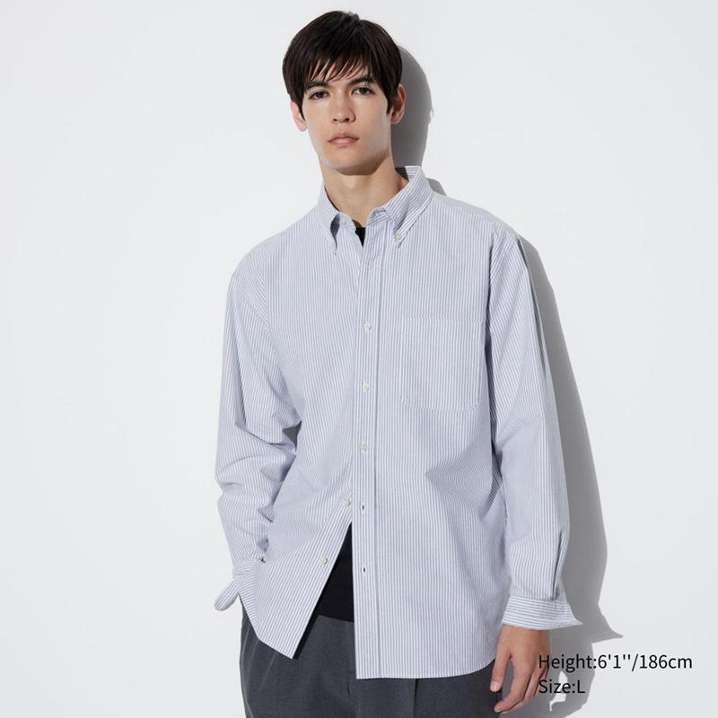 Uniqlo Oxford (Stripe, Slim Fit) Men Shirts Grey  US |  ZKCF-70452