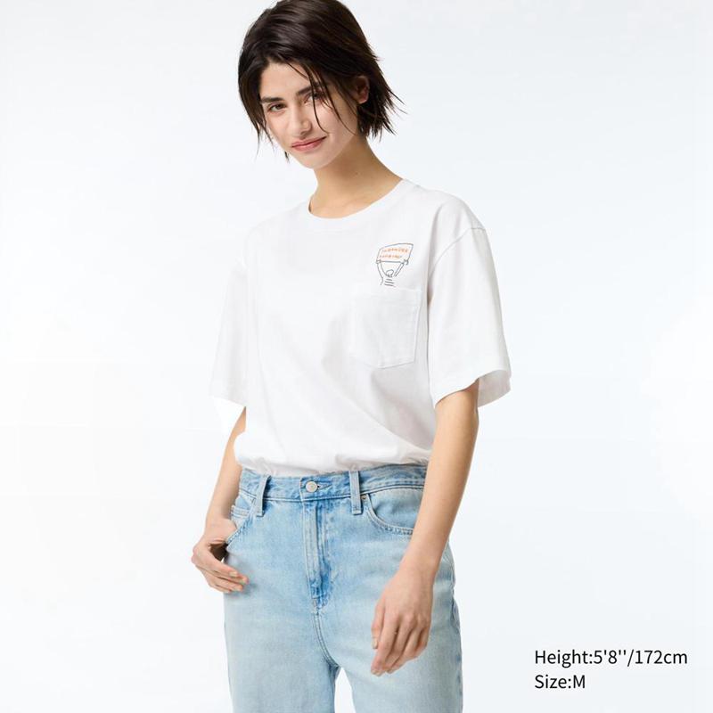 Uniqlo PEACE FOR ALL Graphic (Jason Polan) Women T-Shirts White  US |  YPDU-46820