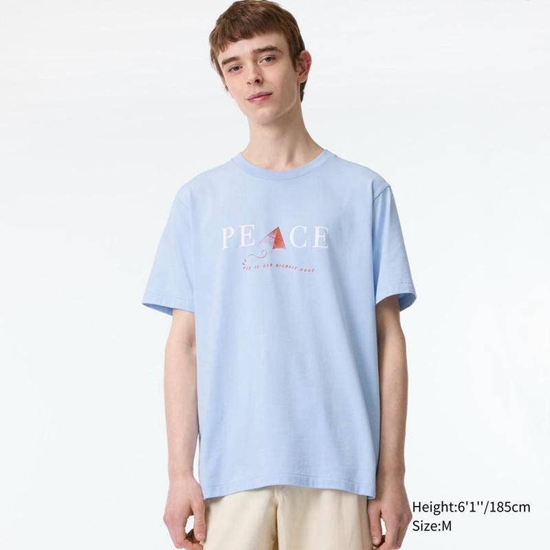 Uniqlo PEACE FOR ALL Graphic (Khaled Hosseini) Women T-Shirts Light Blue  US |  UHER-28510