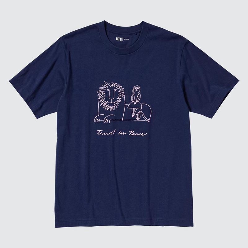 Uniqlo PEACE FOR ALL Graphic (Lisa Larson) Men T-Shirt Navy  US |  ZSYR-79401