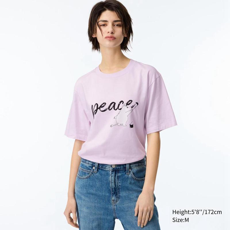 Uniqlo PEACE FOR ALL Graphic (Moomin) Women T-Shirts Pink  US |  OCPS-92547