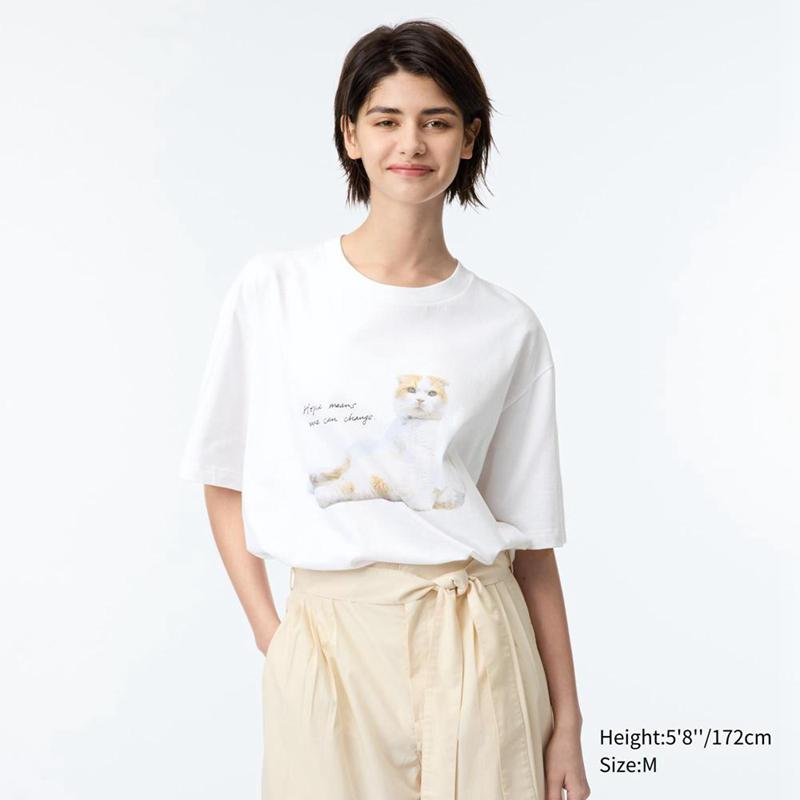 Uniqlo PEACE FOR ALL Graphic (Takeshi Yoro) Women T-Shirts White  US |  DPRO-36587