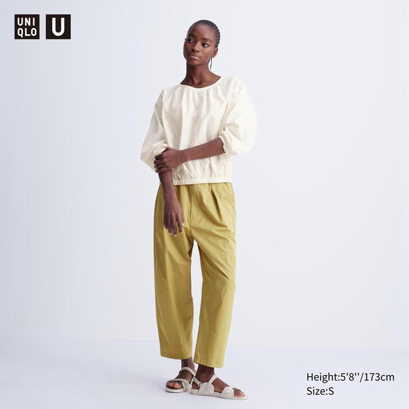 Uniqlo Parachute Cropped Women Trousers Yellow  US |  TKFM-36781