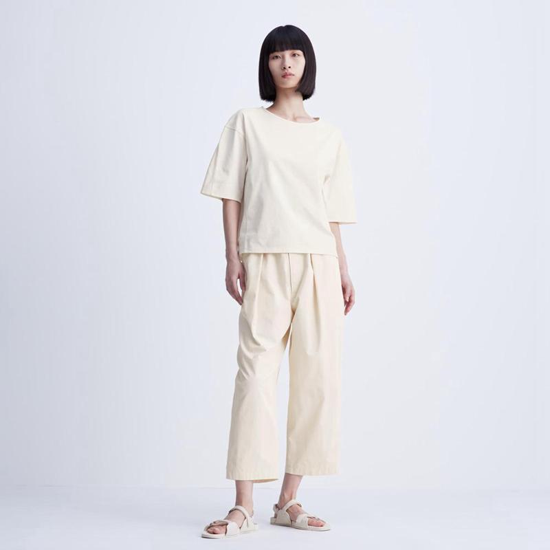 Uniqlo Parachute Cropped Women Trousers Natural  US |  COTQ-67843