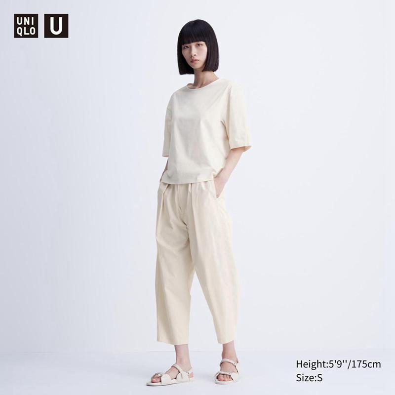 Uniqlo Parachute Cropped Women Trousers Natural  US |  COTQ-67843