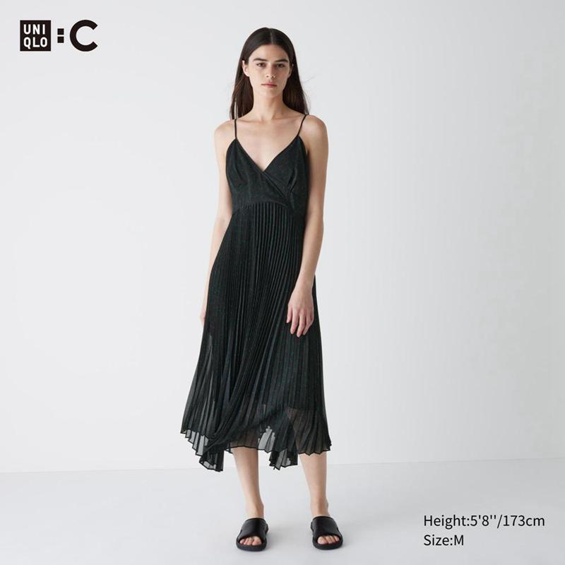 Uniqlo Pleated Camisole (Dot) Women Dress Black  US |  SGRY-50316