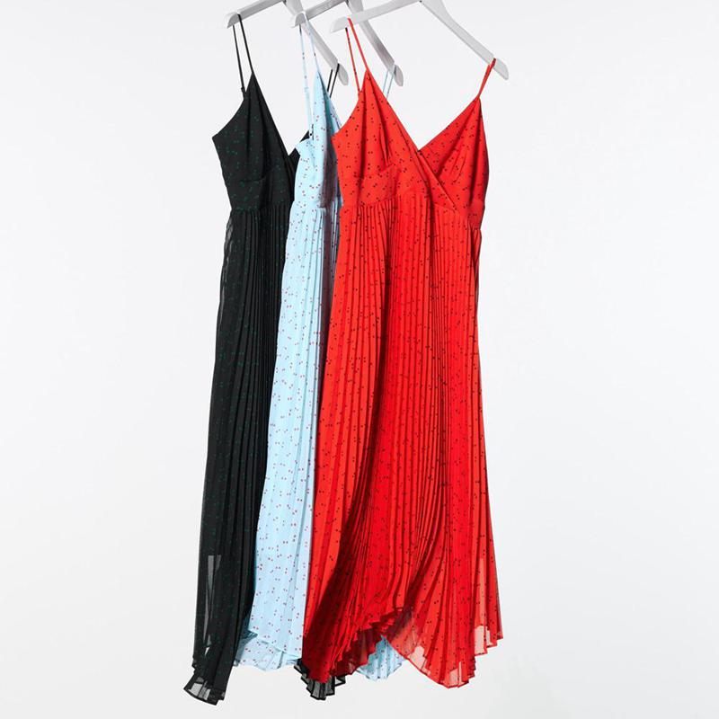 Uniqlo Pleated Camisole (Dot) Women Dress Red  US |  WHIF-80532