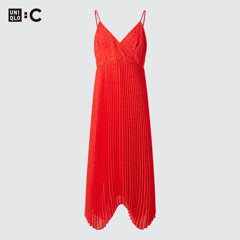 Uniqlo Pleated Camisole (Dot) Women Dress Red  US |  WHIF-80532