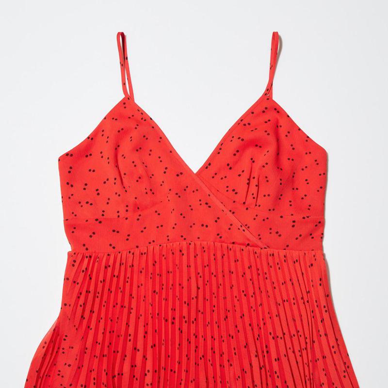 Uniqlo Pleated Camisole (Dot) Women Dress Red  US |  WHIF-80532