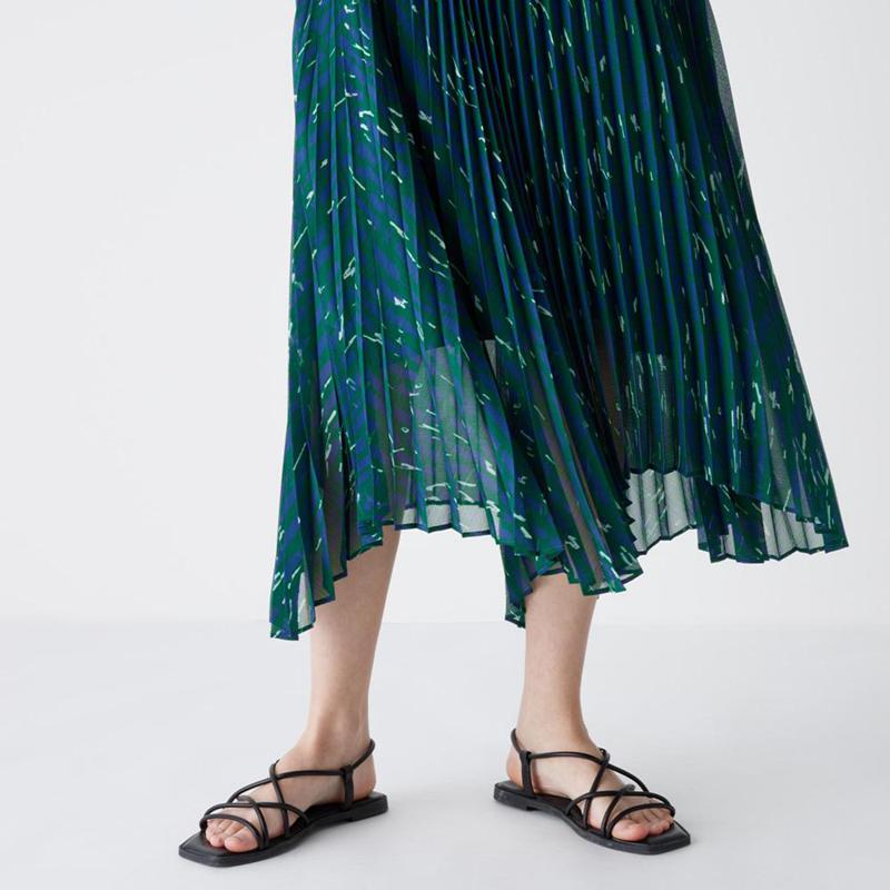 Uniqlo Pleated Camisole (Print) Women Dress Green  US |  ZEPS-84126