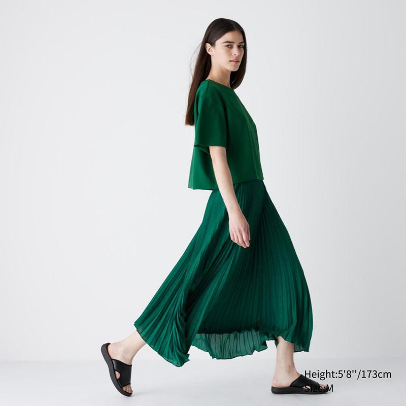 Uniqlo Pleated (Dots) Women Skirts Green  US |  GJLN-61879