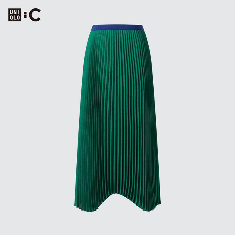 Uniqlo Pleated (Dots) Women Skirts Green  US |  GJLN-61879