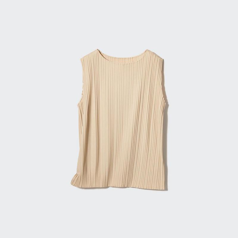 Uniqlo Pleated Sleeveless Women T-Shirts Off White  US |  OGZA-24183