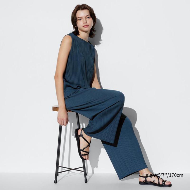 Uniqlo Pleated Straight Women Trousers Blue  US |  QCDZ-64729