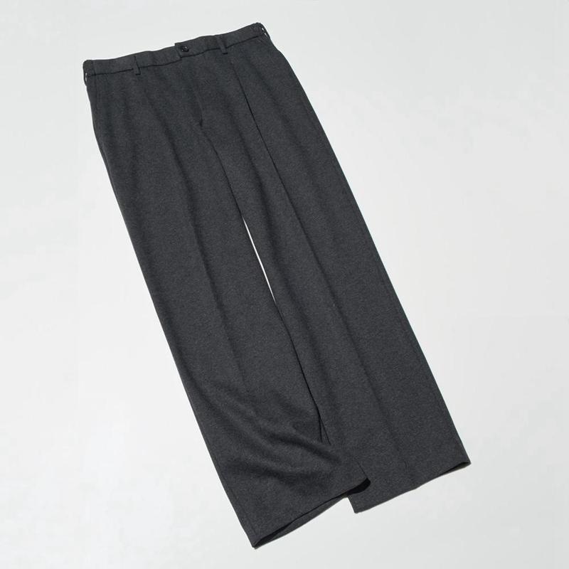 Uniqlo Pleated Wide (Brushed Jersey) Men Trousers Brown  US |  YFEZ-78243