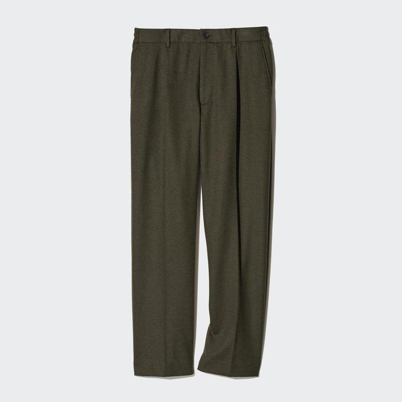 Uniqlo Pleated Wide (Brushed Jersey) Men Trousers Brown  US |  YFEZ-78243