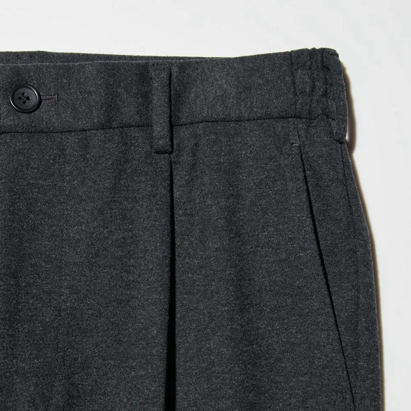 Uniqlo Pleated Wide (Brushed Jersey) Men Trousers Dark Grey  US |  OVSM-41906