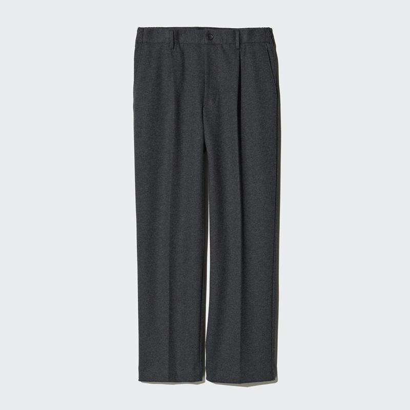 Uniqlo Pleated Wide (Brushed Jersey) Men Trousers Dark Grey  US |  OVSM-41906