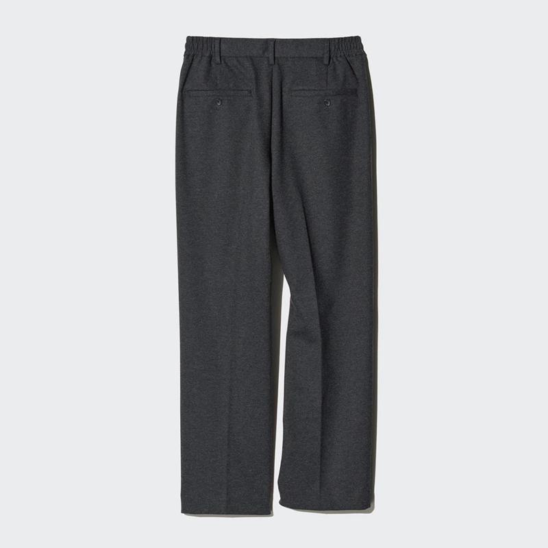 Uniqlo Pleated Wide (Brushed Jersey) Men Trousers Dark Grey  US |  OVSM-41906