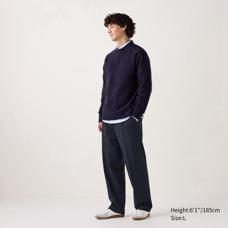 Uniqlo Pleated Wide (Brushed) Men Trousers Navy  US |  WJNR-85130