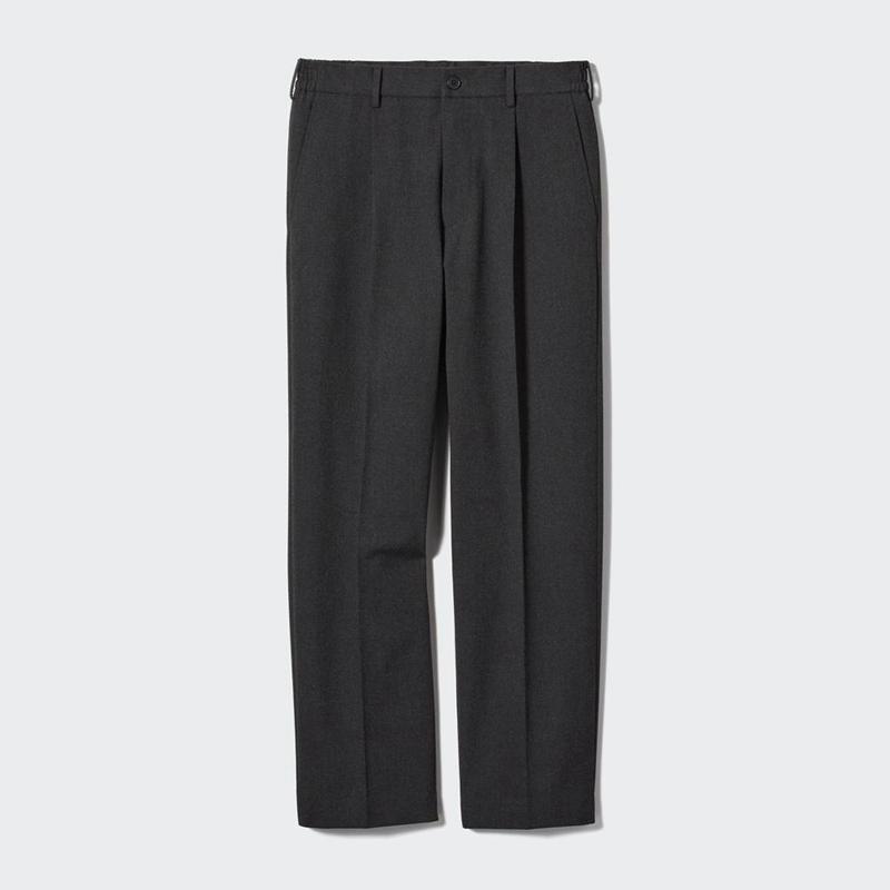 Uniqlo Pleated Wide (Brushed) Men Trousers Dark Grey  US |  XINU-34017