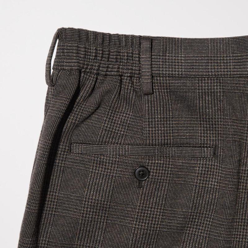 Uniqlo Pleated Wide (Glen Check) Men Trousers Dark Brown  US |  UMXN-15947