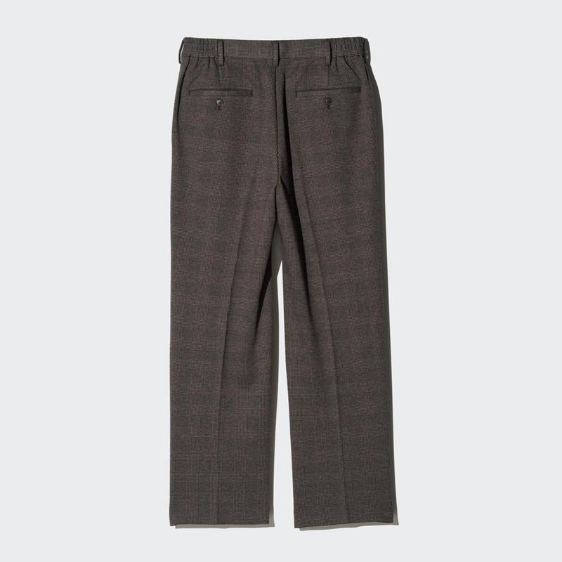 Uniqlo Pleated Wide (Glen Check) Men Trousers Dark Brown  US |  UMXN-15947