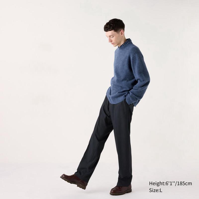 Uniqlo Pleated Wide (Long) Men Trousers Navy  US |  MXSL-25347