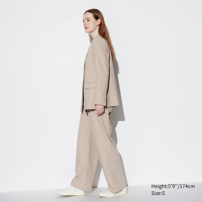 Uniqlo Pleated Wide (Long) Women Trousers Beige  US |  BYTF-62854