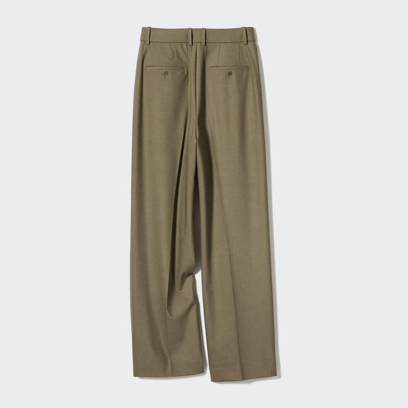 Uniqlo Pleated Wide (Long) Women Trousers Natural  US |  ISDB-39872