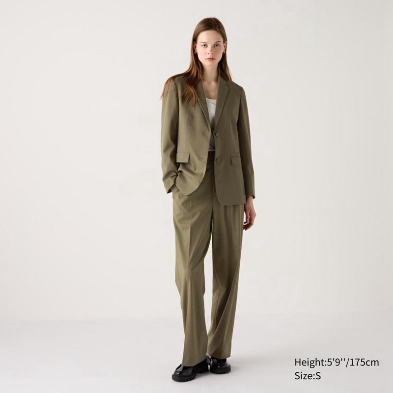 Uniqlo Pleated Wide (Long) Women Trousers Olive  US |  CZIY-08936