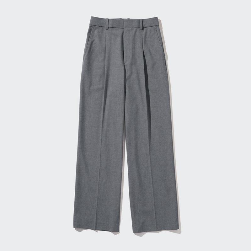 Uniqlo Pleated Wide (Long) Women Trousers Grey  US |  PBXQ-10893